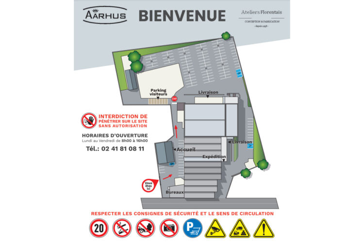 Panneau de signalisation personnalisé et plan de circulation - Aarhus (Mauges-sur-Loire)
