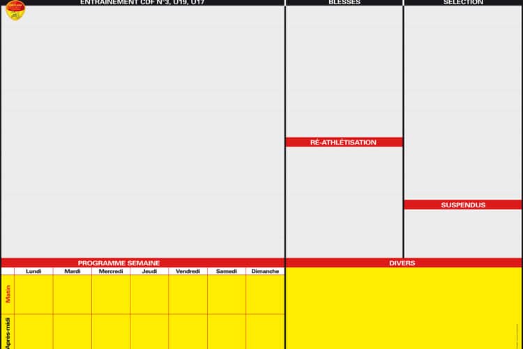 Panneau de programme d’entraînement et récupération hebdomadaire - Orléans