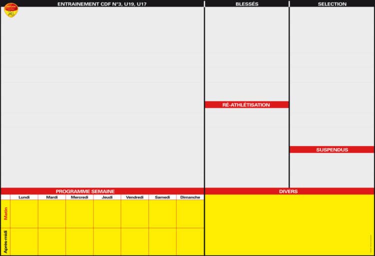 Panneau de programme d’entraînement et récupération hebdomadaire - Orléans