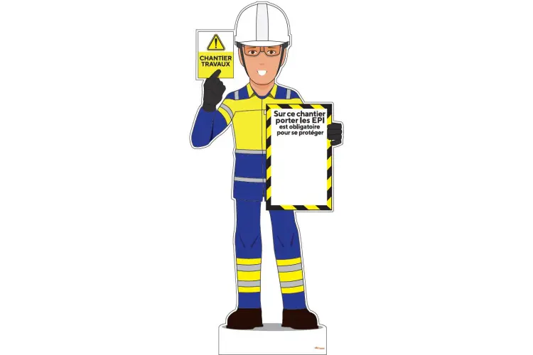 Totem Mascotte chantier - Port des EPI obligatoire - Com'un Panneau