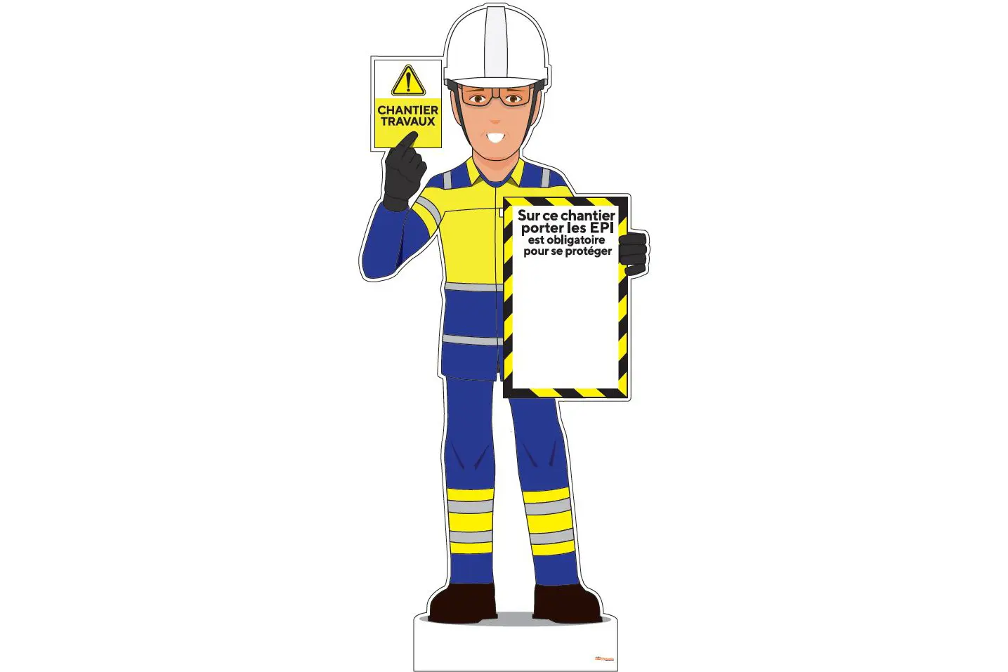 Totem Mascotte chantier - Port des EPI obligatoire - Com'un Panneau