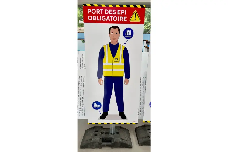 Totem sécurité port des EPI avec socle plastobloc 28 kgd (industrie Guinault 45)
